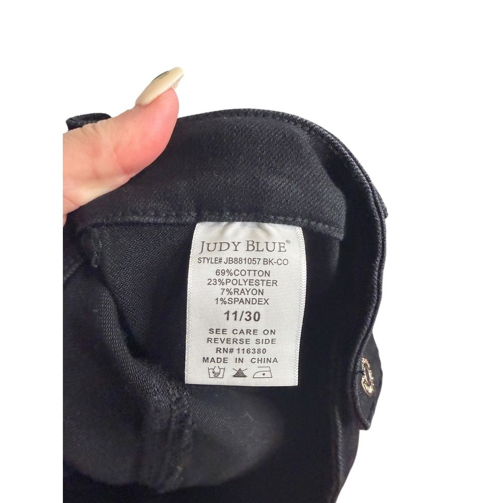 Judy Blue Retro Wide Leg High Rise Seamed Black Denim Jeans 11/30 Cut Hem - Picture 9 of 13